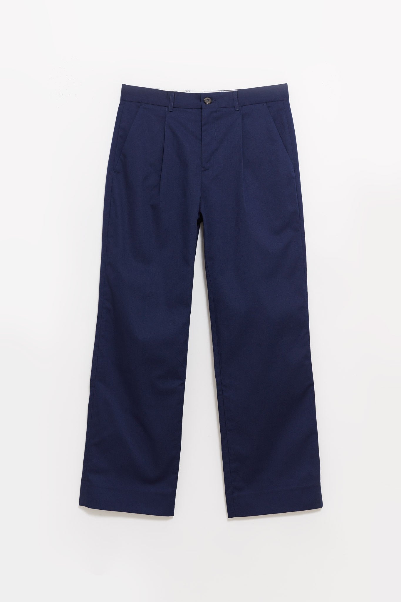 LOUVOIS NAVY PLEATED CHINO TROUSERS