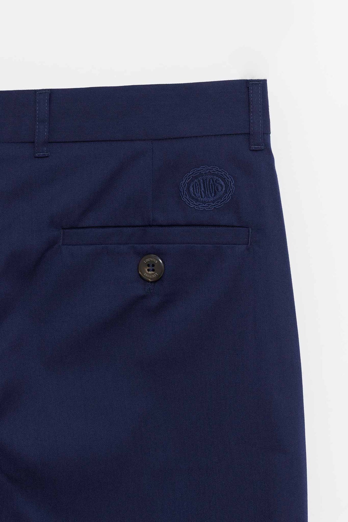 LOUVOIS NAVY PLEATED CHINO TROUSERS