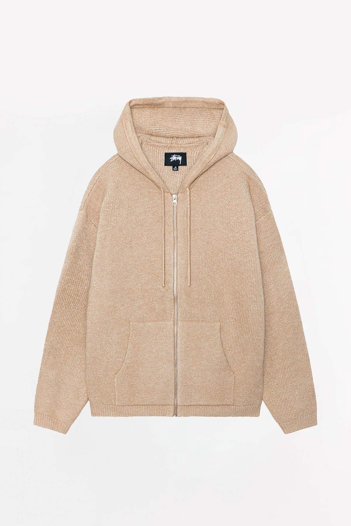 STUSSY CAMEL HOODED ZIP SWEATER
