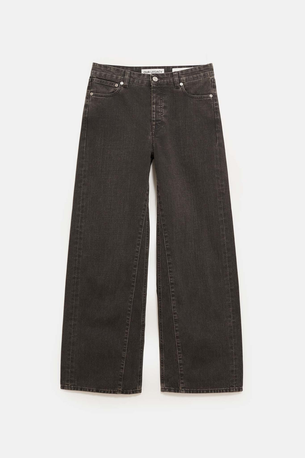 OUR LEGACY BLACK COATED TREBLE CUT TROUSERS