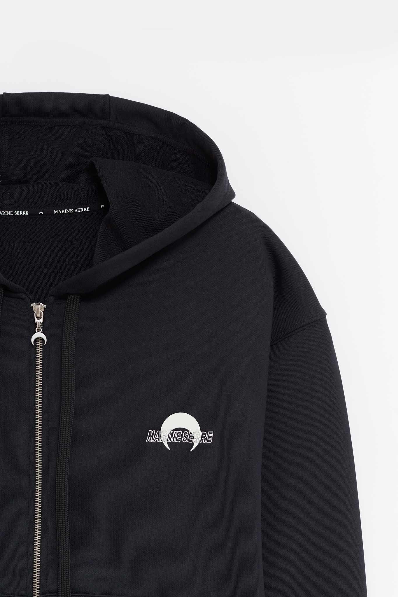MARINE SERRE BLACK MS SPORTS FLEECE ZIPPED HOODIE