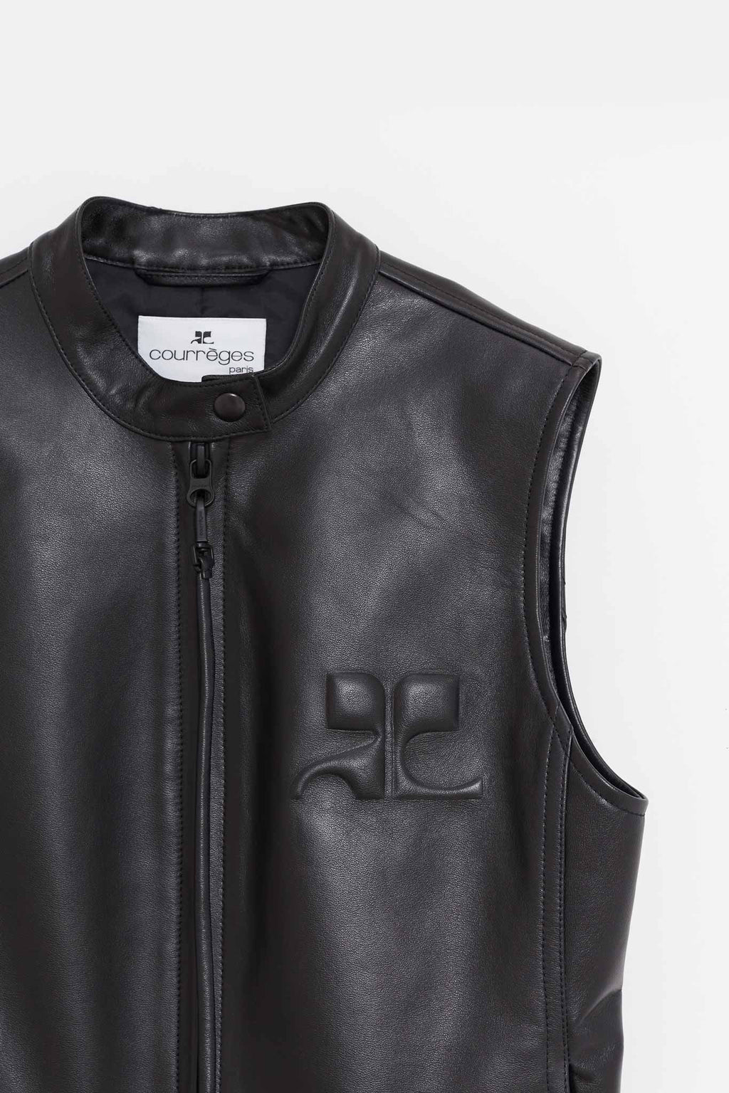 COURREGES BLACK CITY SHADOW LEATHER VEST