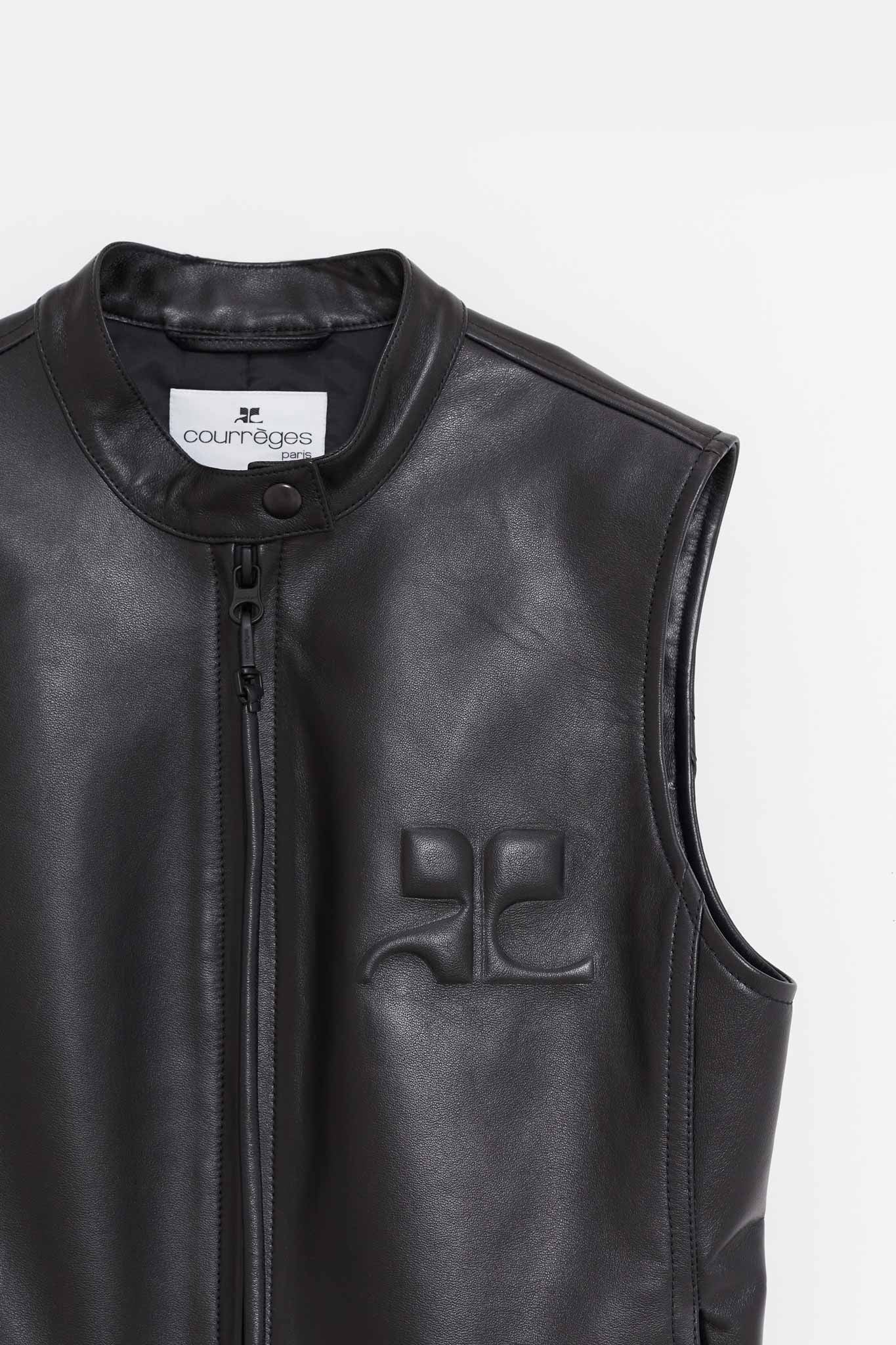 COURREGES BLACK CITY SHADOW LEATHER VEST