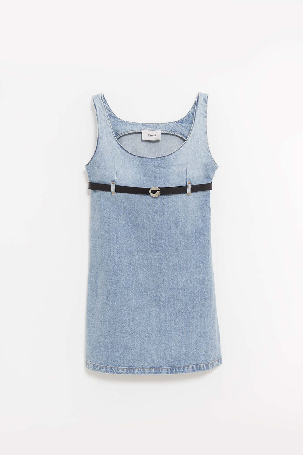 COPERNI BLUE WASHED BELTED DENIM MINI DRESS