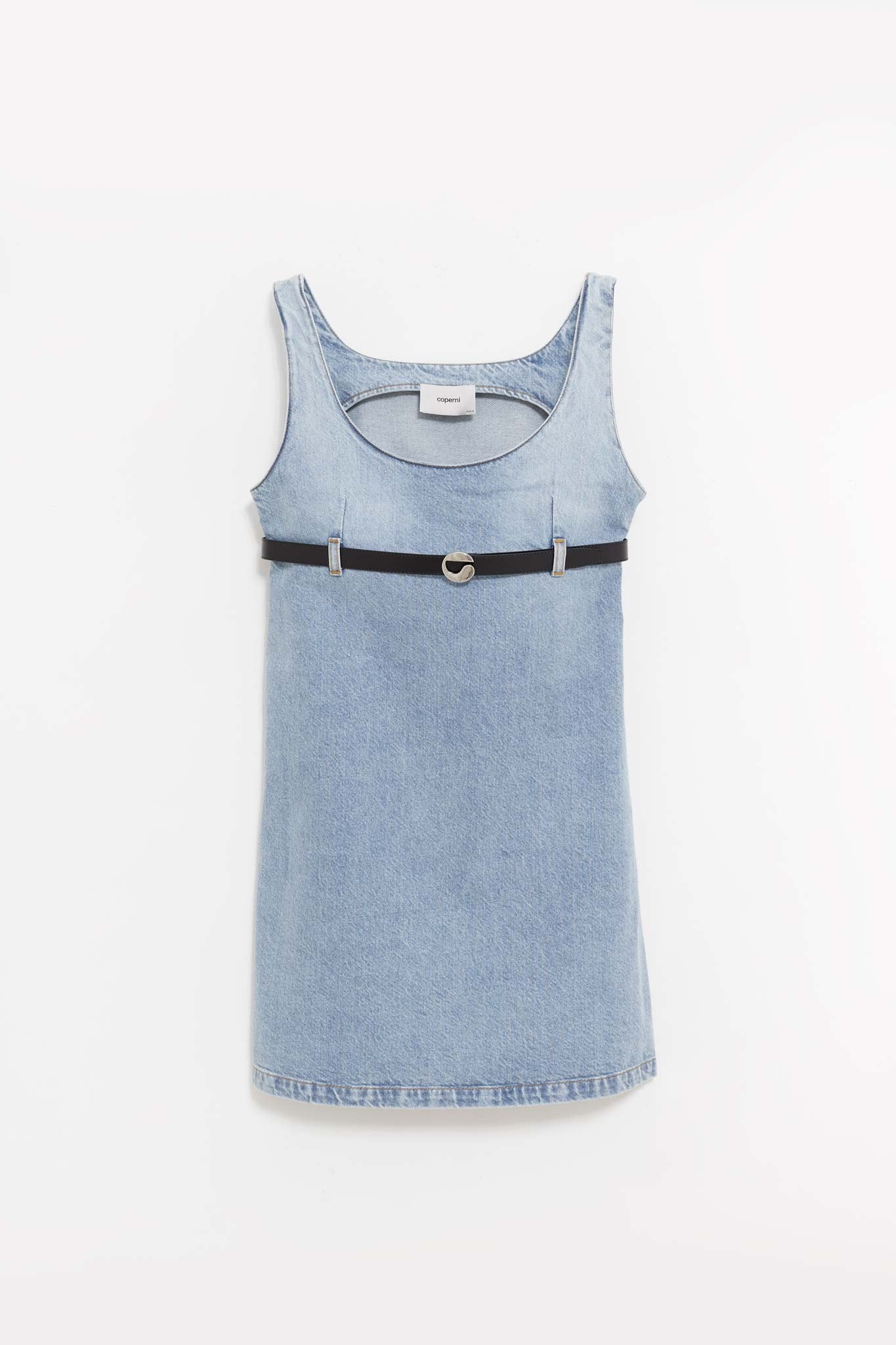 COPERNI BLUE WASHED BELTED DENIM MINI DRESS