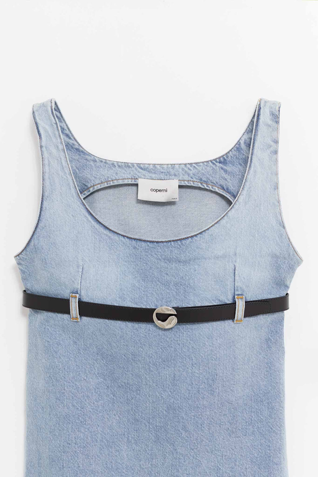 COPERNI BLUE WASHED BELTED DENIM MINI DRESS
