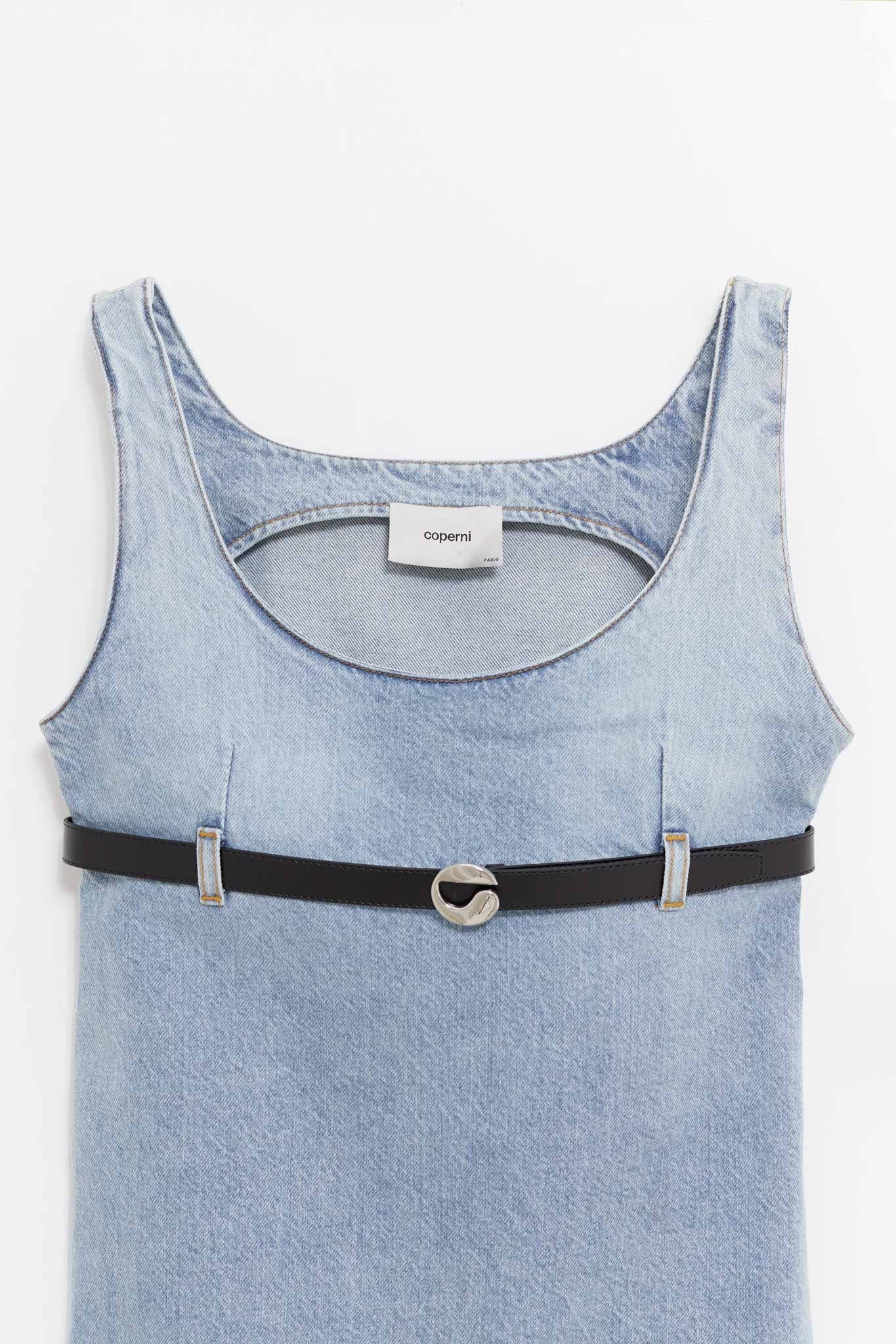 COPERNI BLUE WASHED BELTED DENIM MINI DRESS