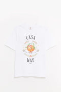 CASABLANCA WHITE CASA WAY KAWAII ORANGE PRINTED T SHIRT