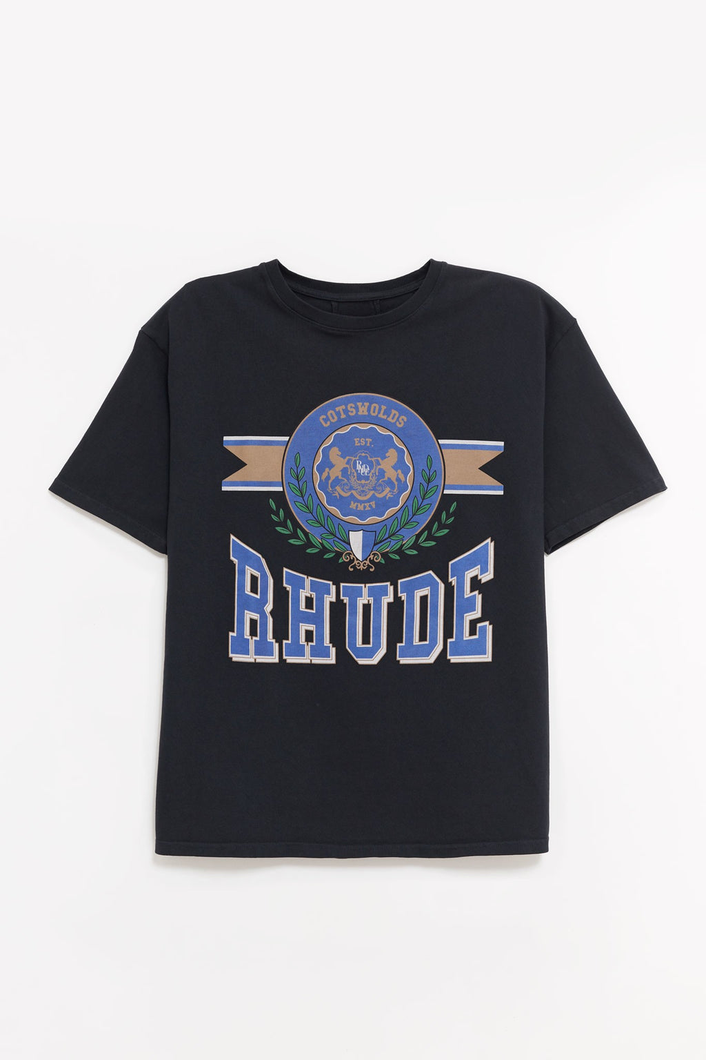 RHUDE VINTAGE BLACK COTSWOLD CREST T SHIRT