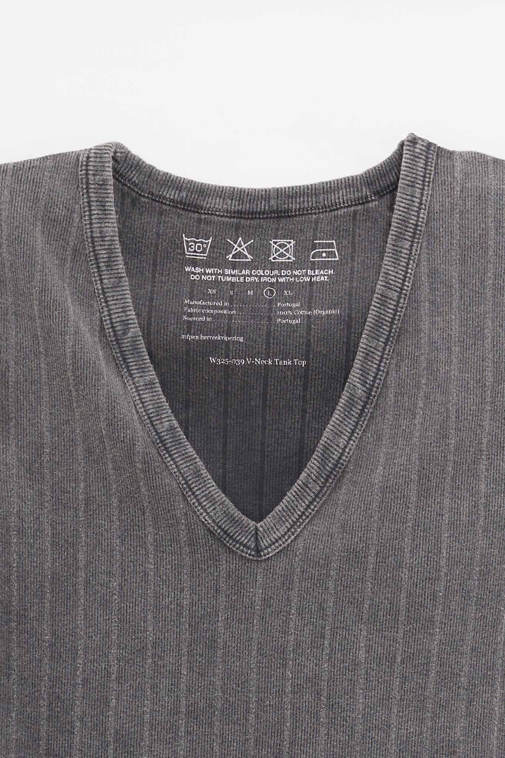 MFPEN WASHED GRAPHITE RIB V NECK TANK TOP