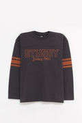 STUSSY BLACK FOOTBALL CREW LS T SHIRT