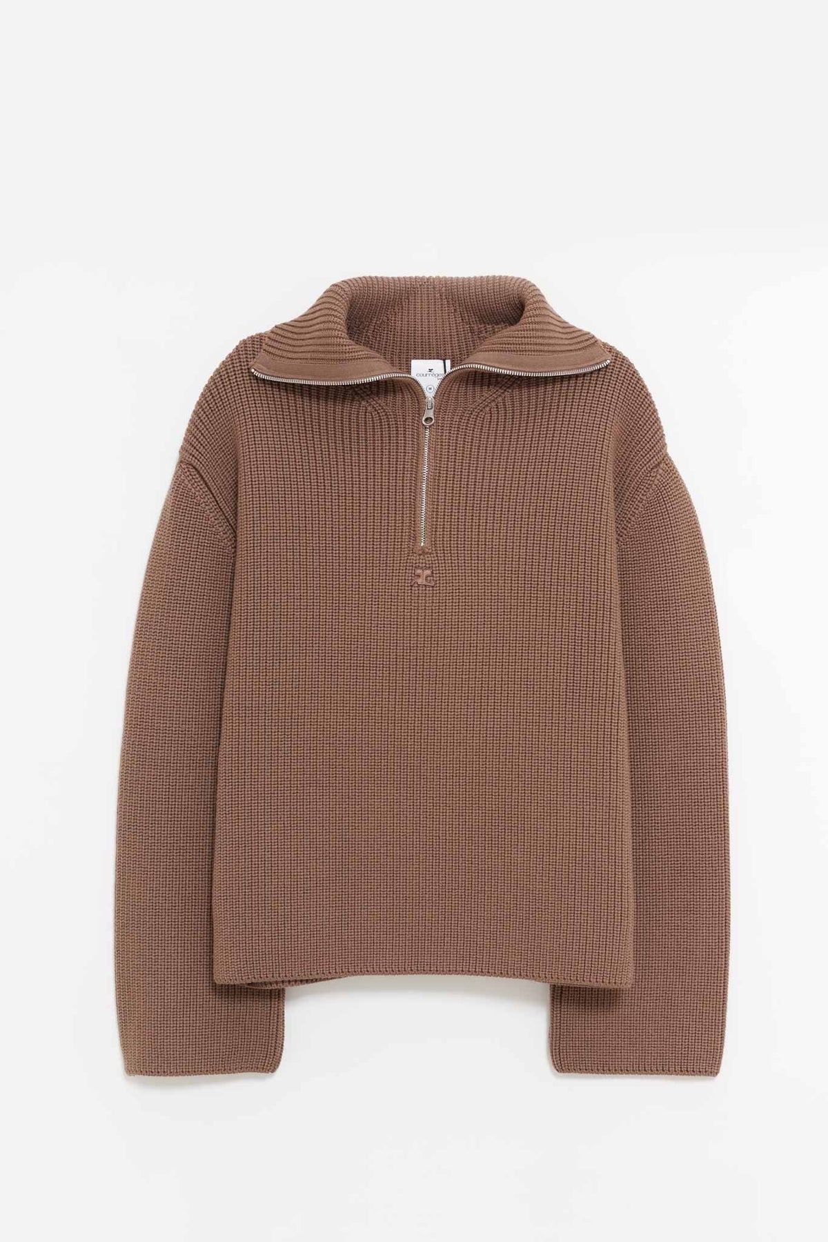 COURREGES MOCHA RIBBED WOOL TRUCKER SWEATER