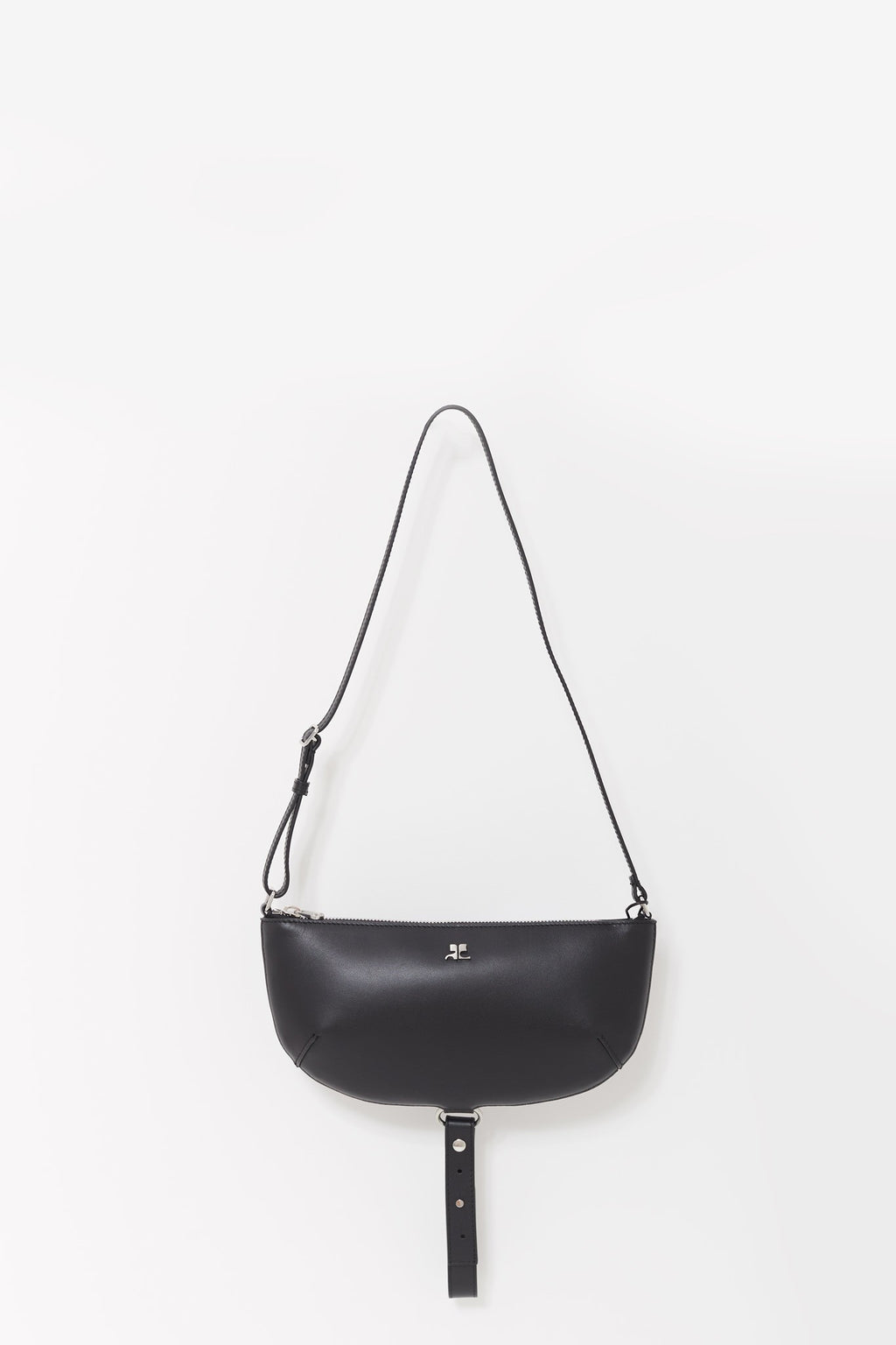 COURREGES BLACK HOLY ECLIPSE LEATHER BAG