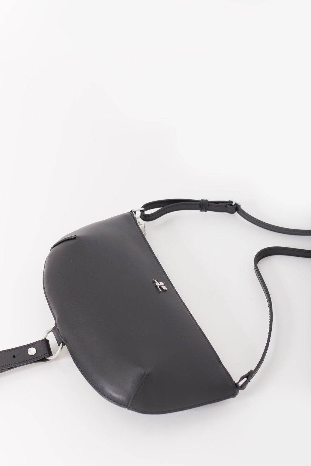 COURREGES BLACK HOLY ECLIPSE LEATHER BAG