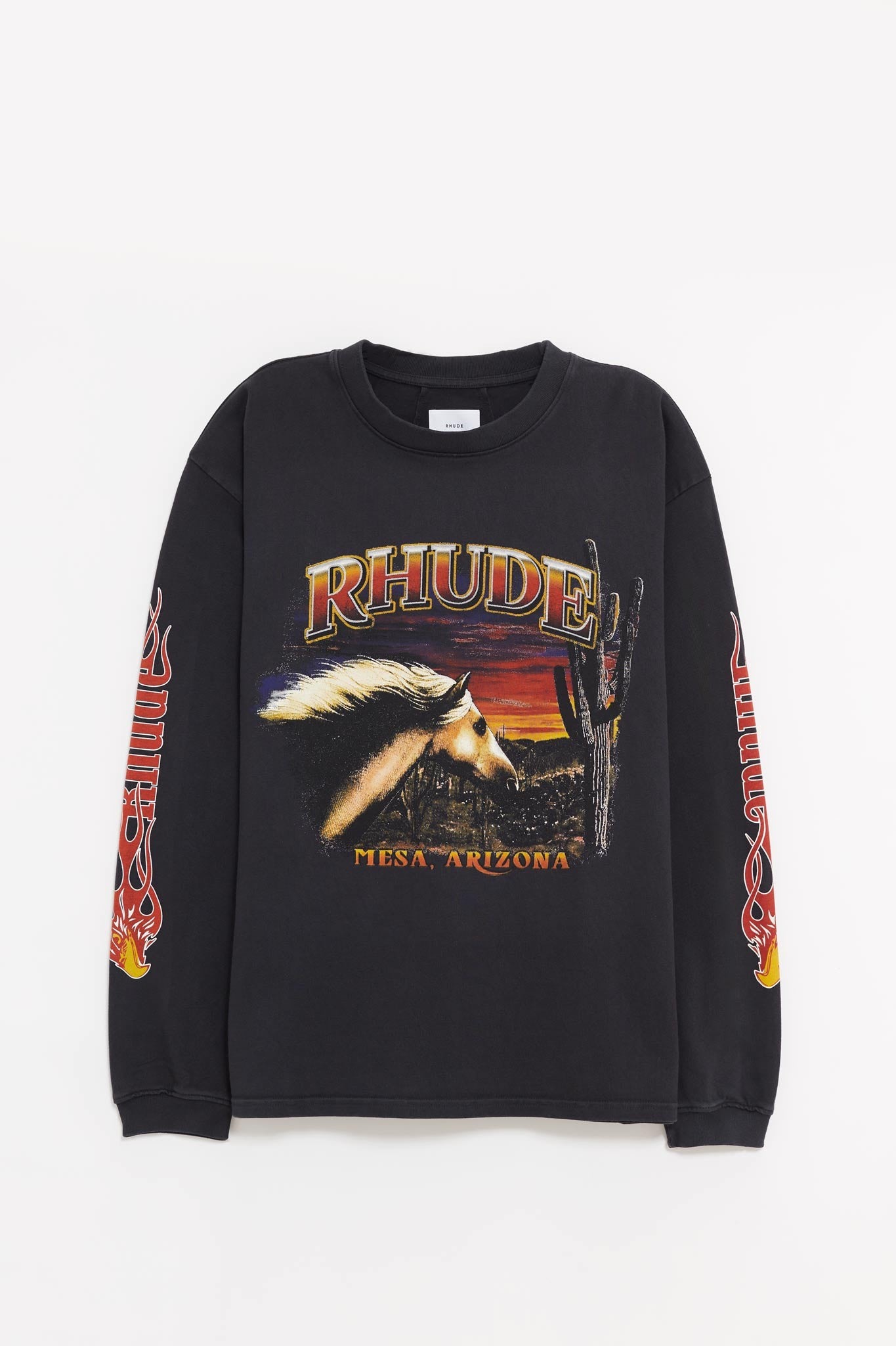 RHUDE VINTAGE BLACK MESA STALLION LS T SHIRT