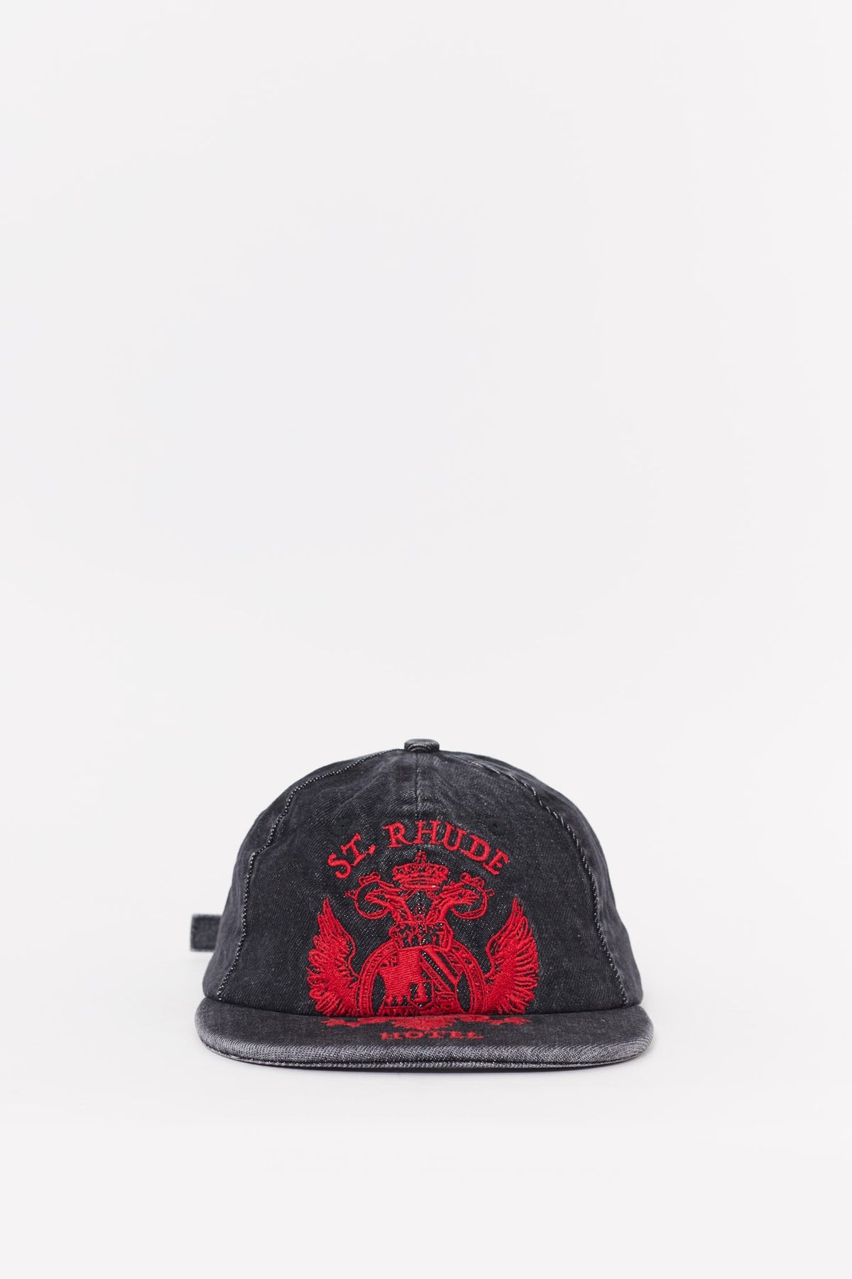 RHUDE AGOURA BLACK ST RHUDE SEAL DENIM CURVED BRIM HAT