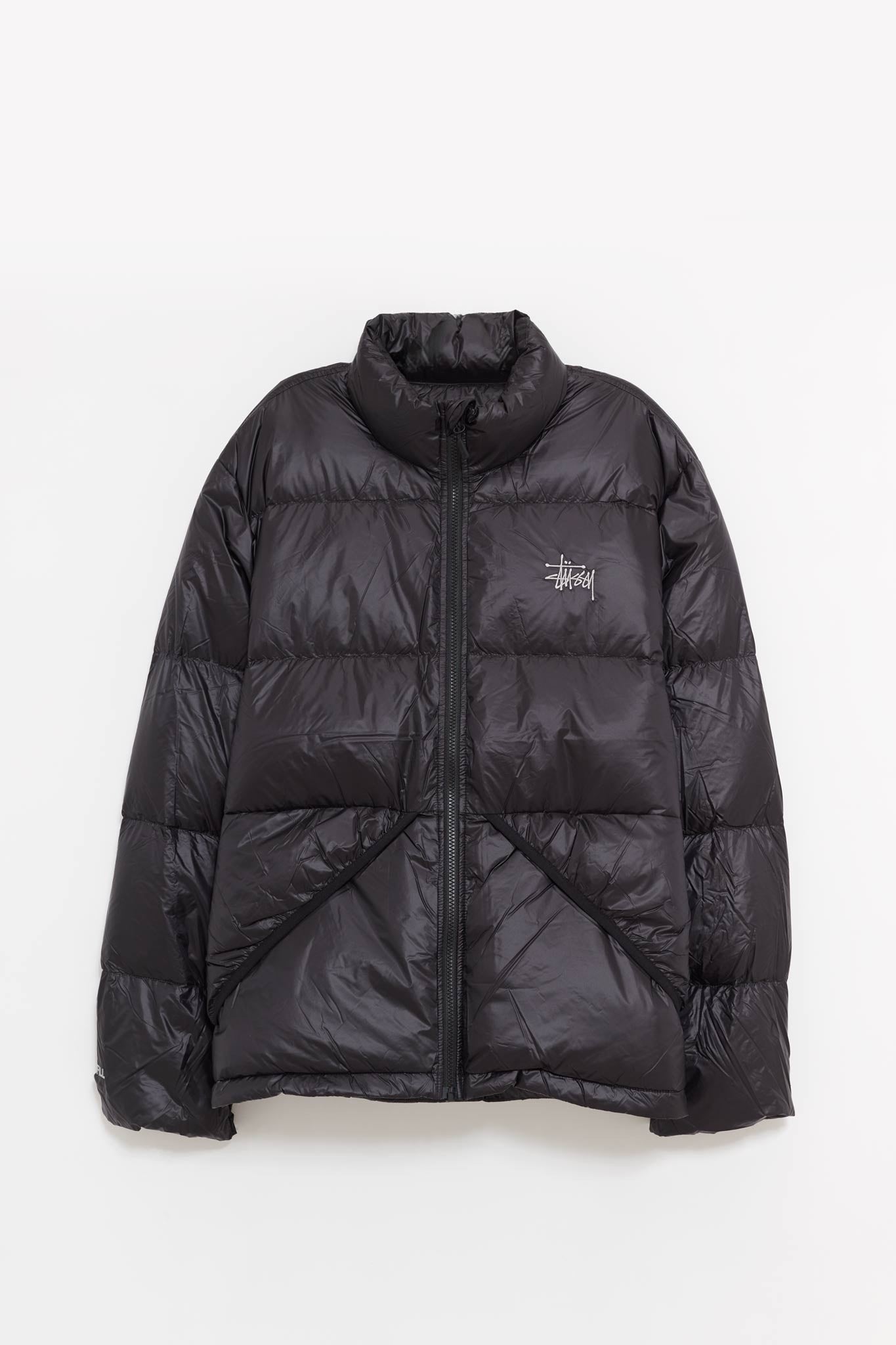 STUSSY JET BLACK MICRO RIPSTOP DOWN MOCK JACKET