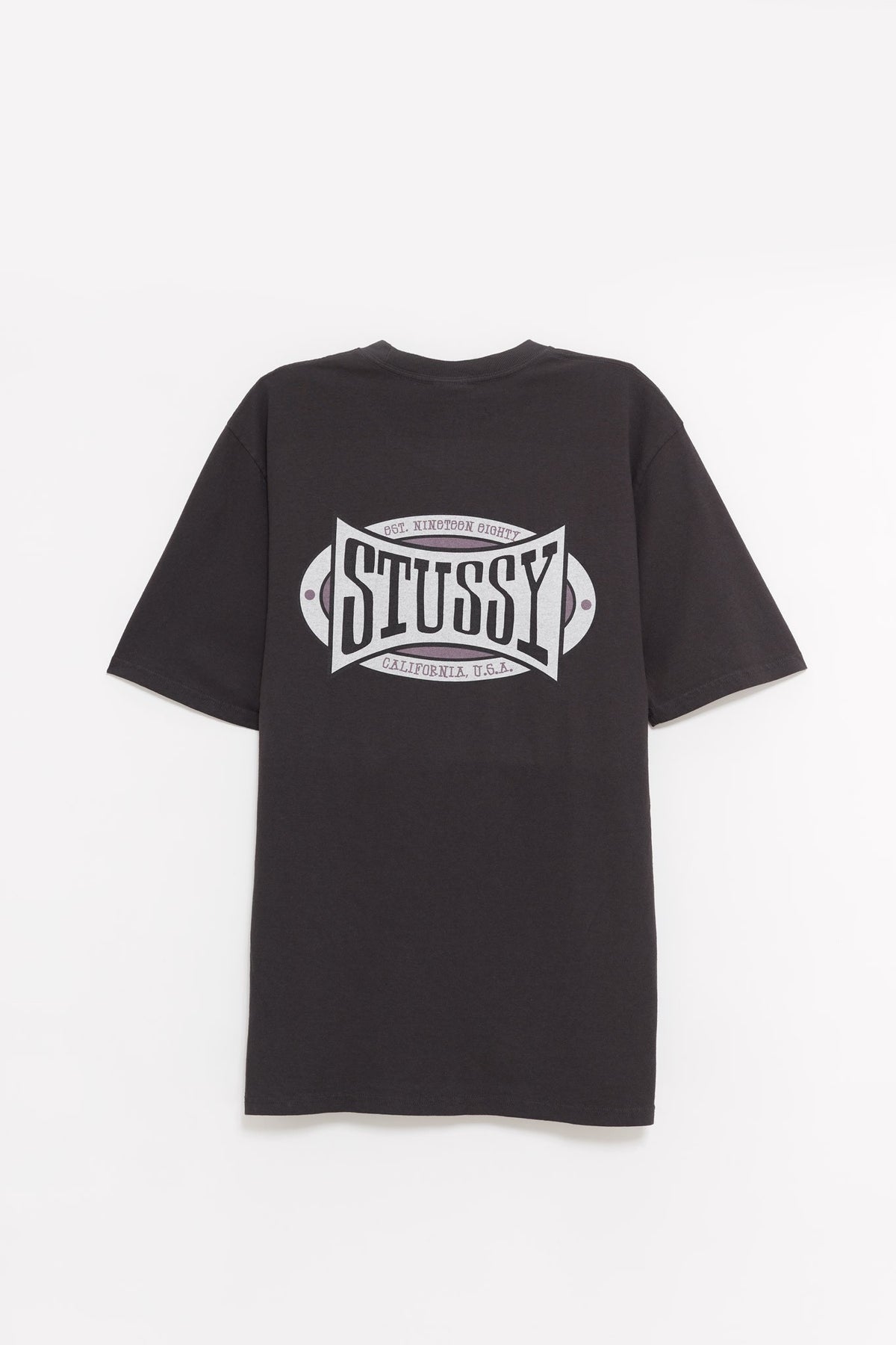 STUSSY FADED BLACK CHAMPION OVAL PIG DYED T SHIRT