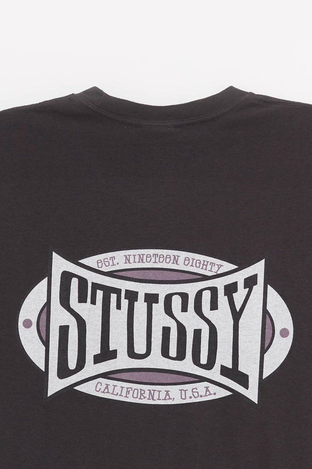 STUSSY FADED BLACK CHAMPION OVAL PIG DYED T SHIRT