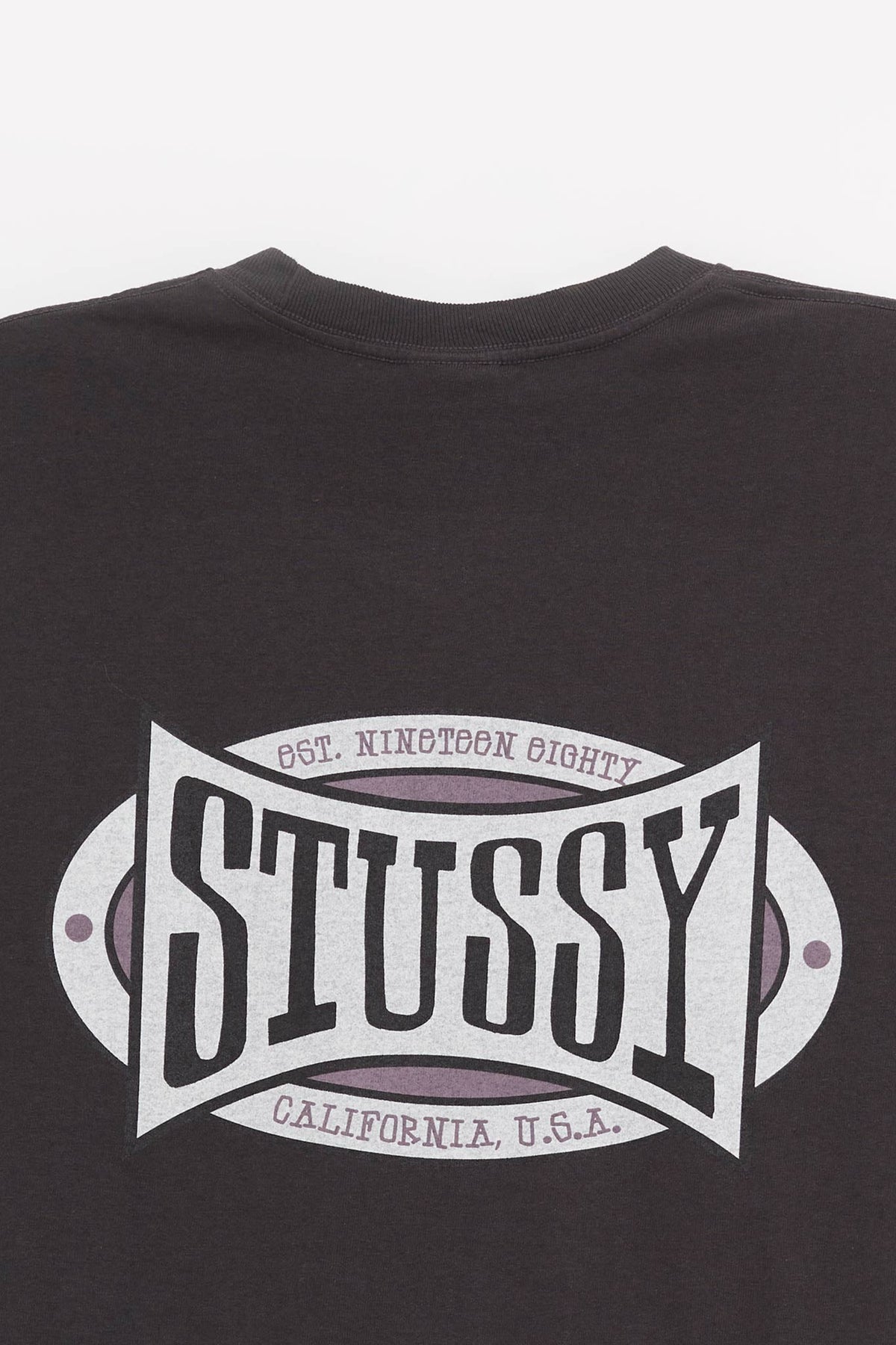 STUSSY FADED BLACK CHAMPION OVAL PIG DYED T SHIRT