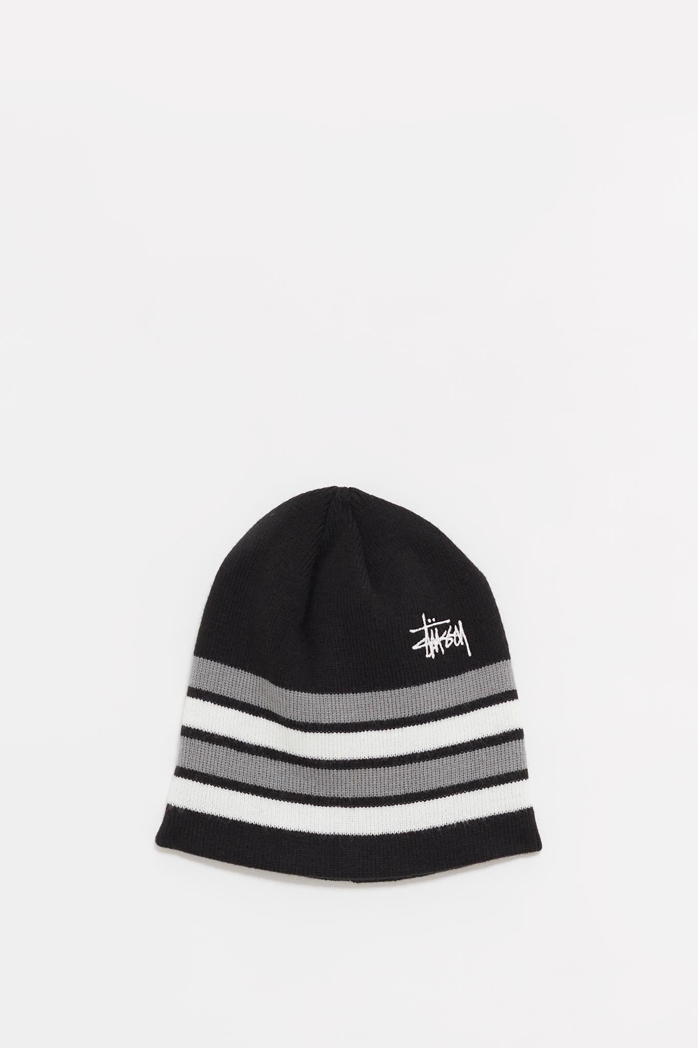 STUSSY BLACK SKULLCAP BASIC STRIPED BEANIE