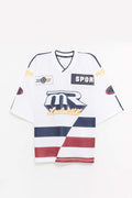 MARTINE ROSE WHITE NAVY OVERSIZED HOCKEY T SHIRT
