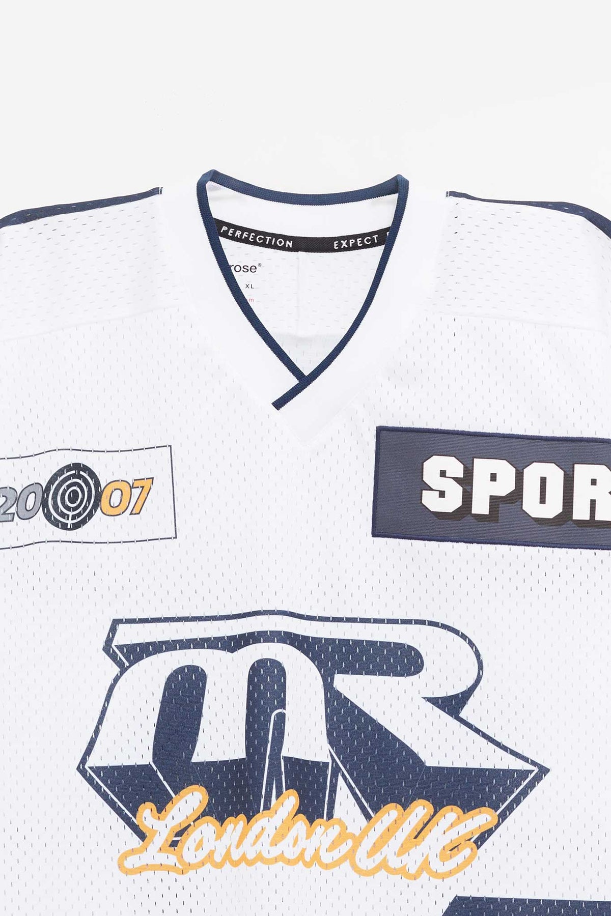 MARTINE ROSE WHITE NAVY OVERSIZED HOCKEY T SHIRT