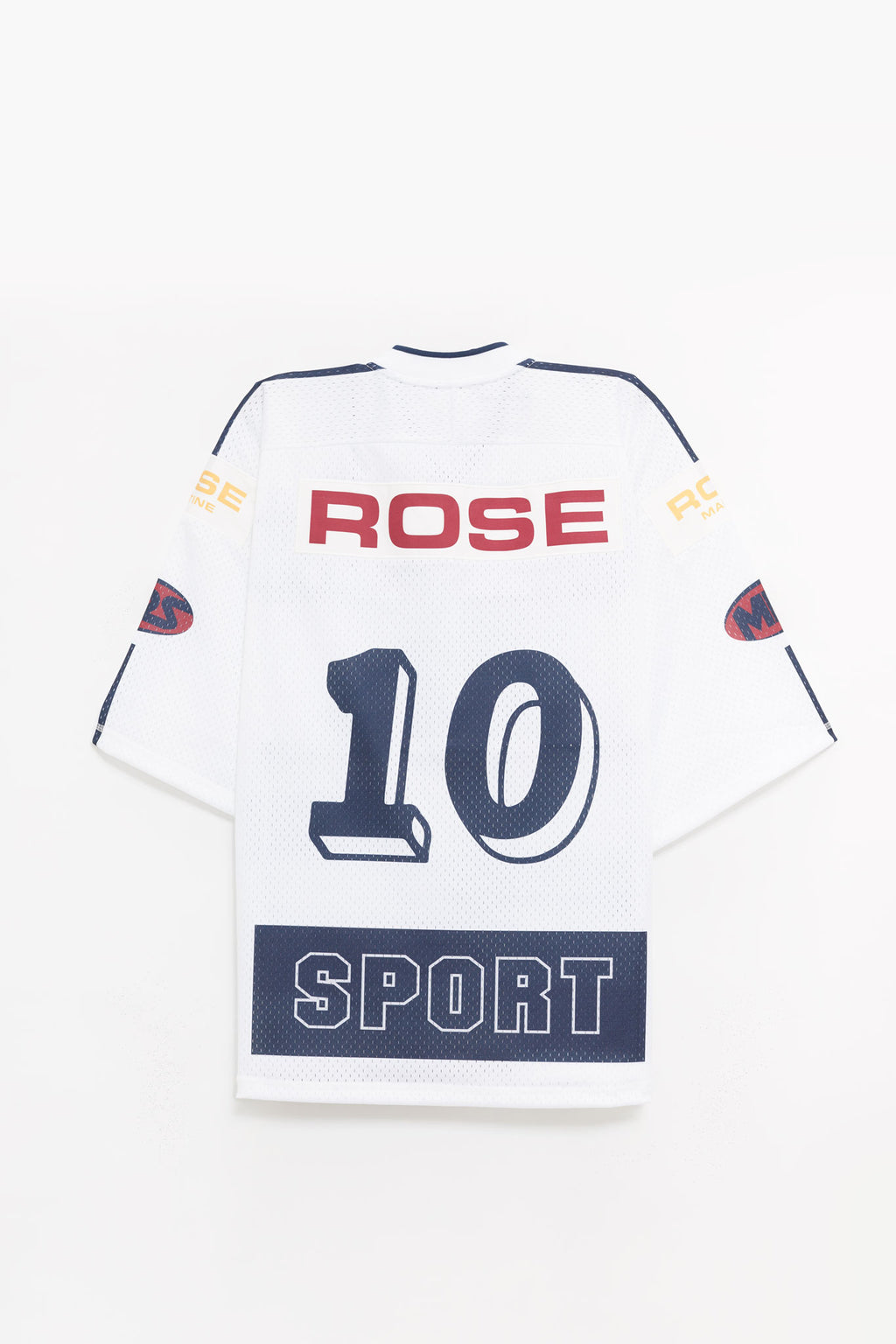 MARTINE ROSE WHITE NAVY OVERSIZED HOCKEY T SHIRT