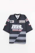 MARTINE ROSE BLACK GREY OVERSIZED HOCKEY T SHIRT