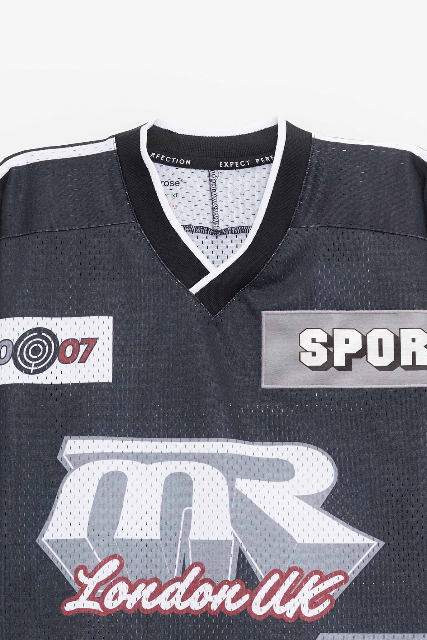 MARTINE ROSE BLACK GREY OVERSIZED HOCKEY T SHIRT