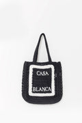 CASABLANCA BLACK RAFFIA TOTE BAG