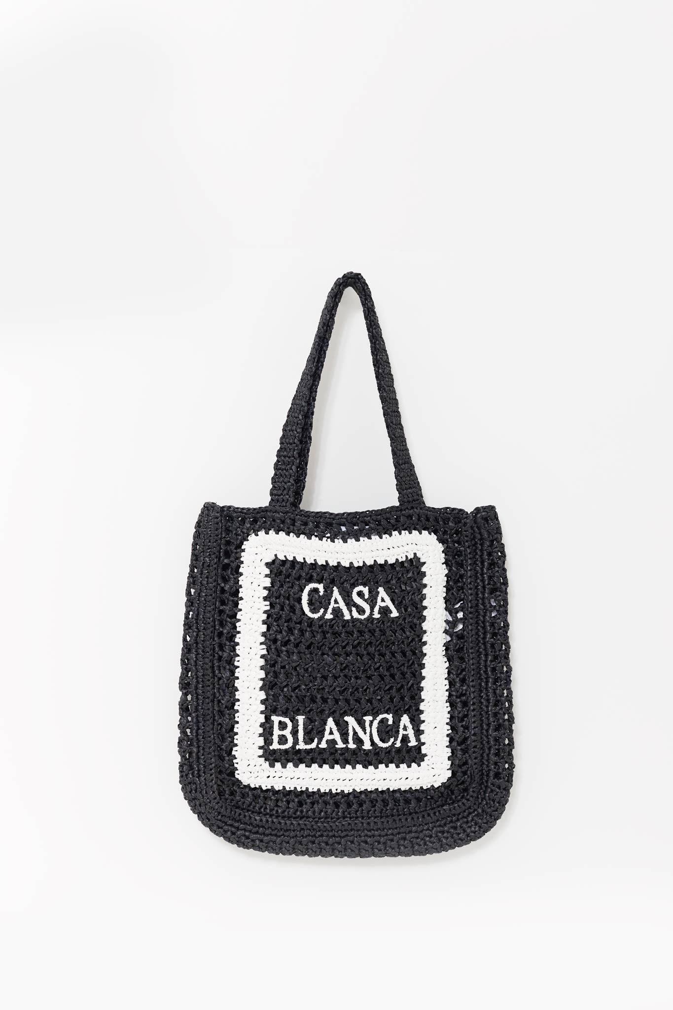 CASABLANCA BLACK RAFFIA TOTE BAG