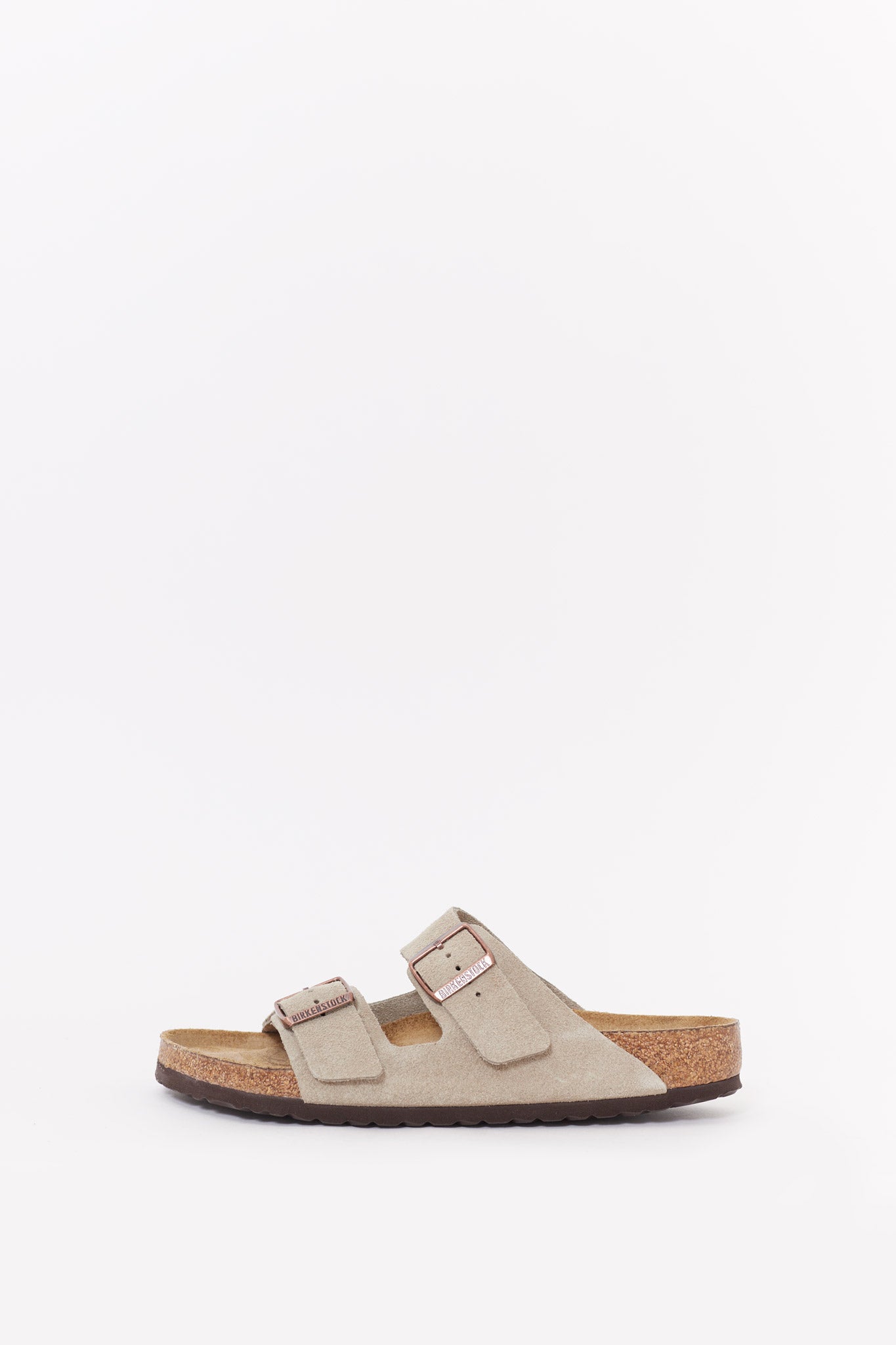 BIRKENSTOCK TAUPE ARIZONA REGULAR SOFT FOOTBED SUEDE LEATHER SANDALS