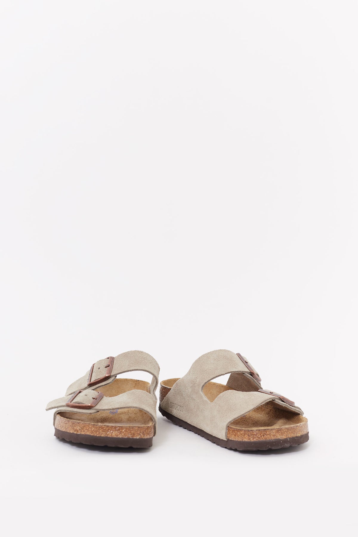 BIRKENSTOCK TAUPE ARIZONA REGULAR SOFT FOOTBED SUEDE LEATHER SANDALS