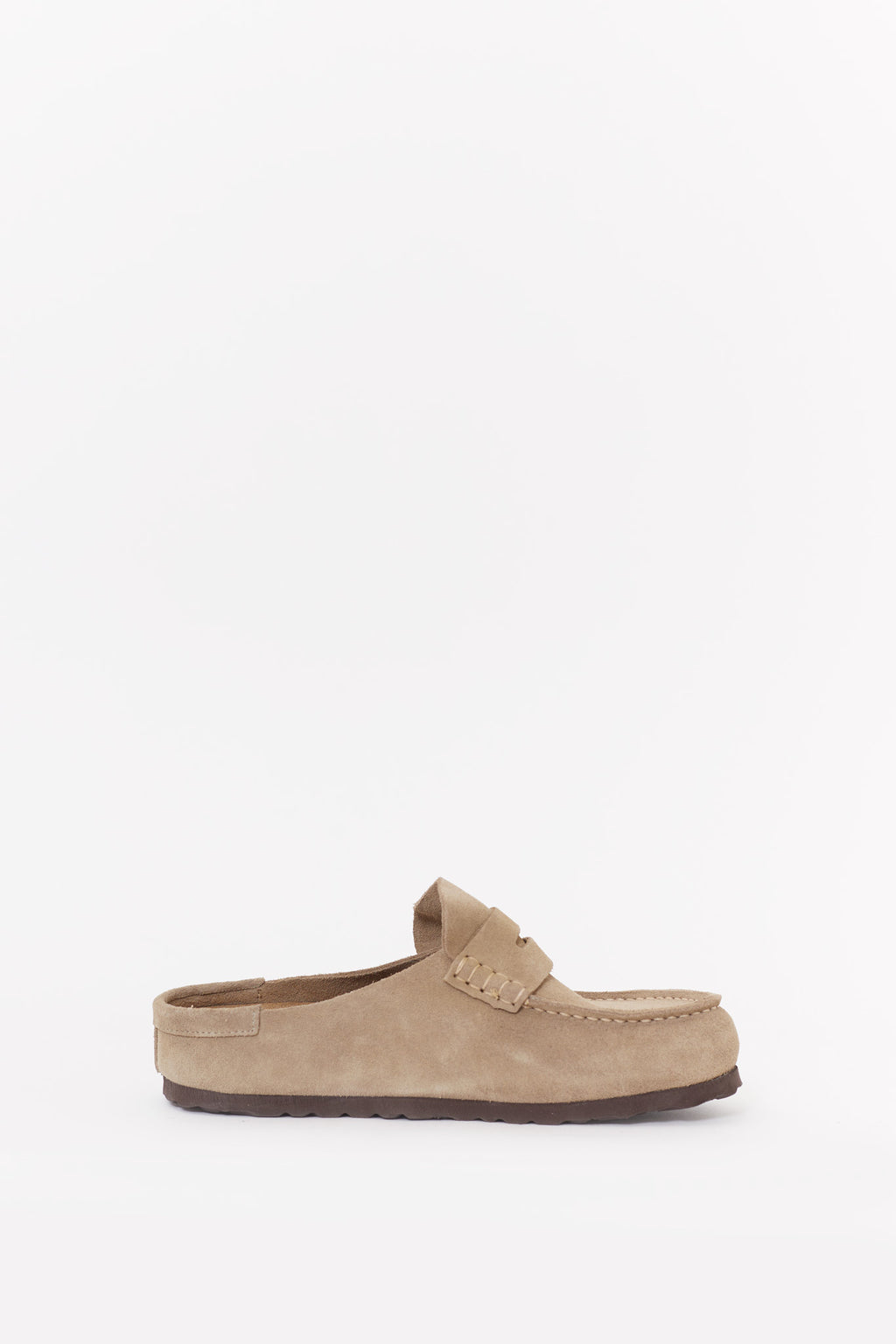 BIRKENSTOCK TAUPE NAPLES NARROW WRAPPED OILED LEATHER CLOGS