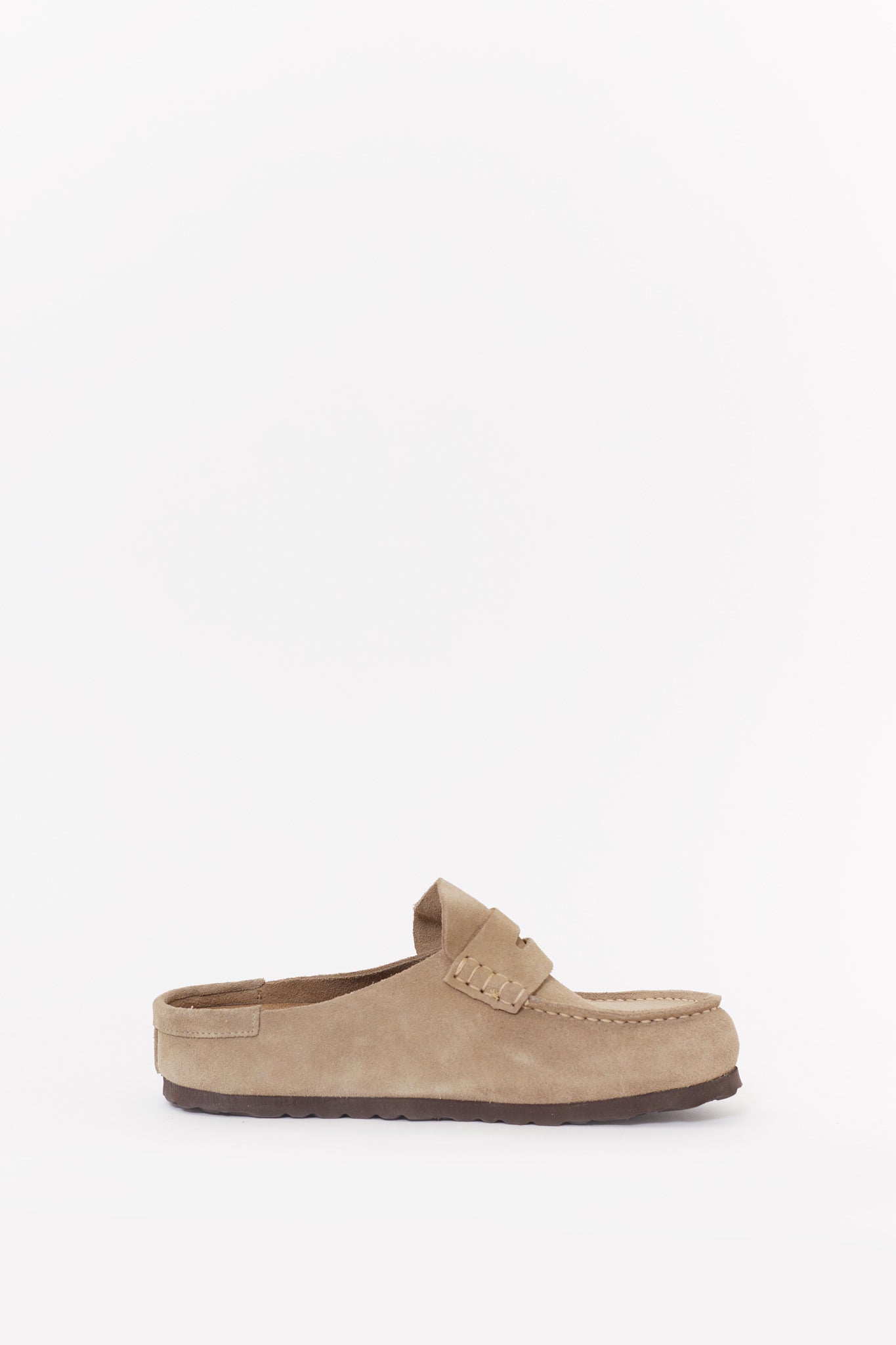 BIRKENSTOCK TAUPE NAPLES NARROW WRAPPED OILED LEATHER CLOGS
