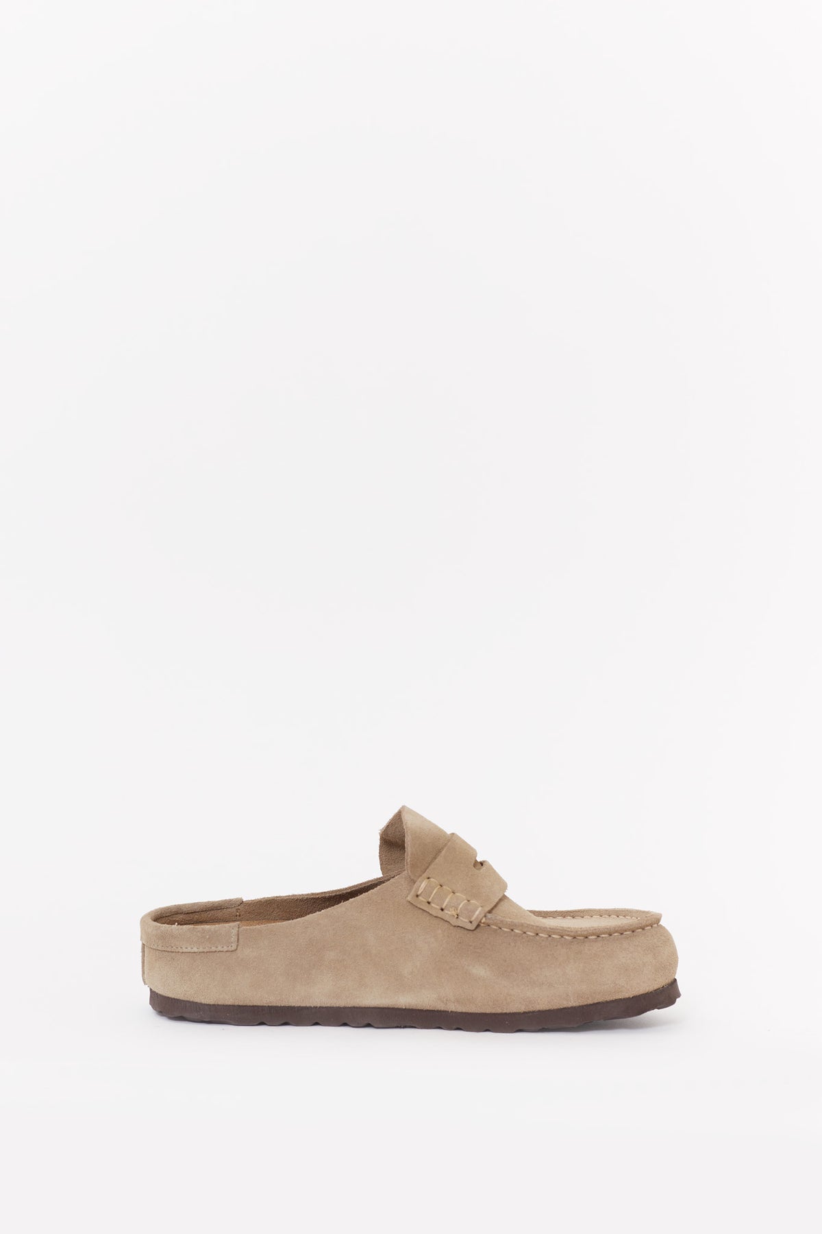 BIRKENSTOCK TAUPE NAPLES NARROW WRAPPED OILED LEATHER CLOGS
