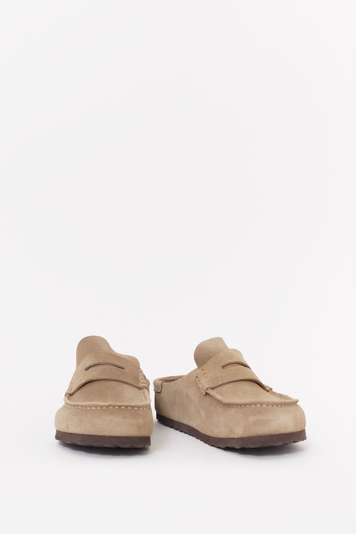 BIRKENSTOCK TAUPE NAPLES NARROW WRAPPED OILED LEATHER CLOGS