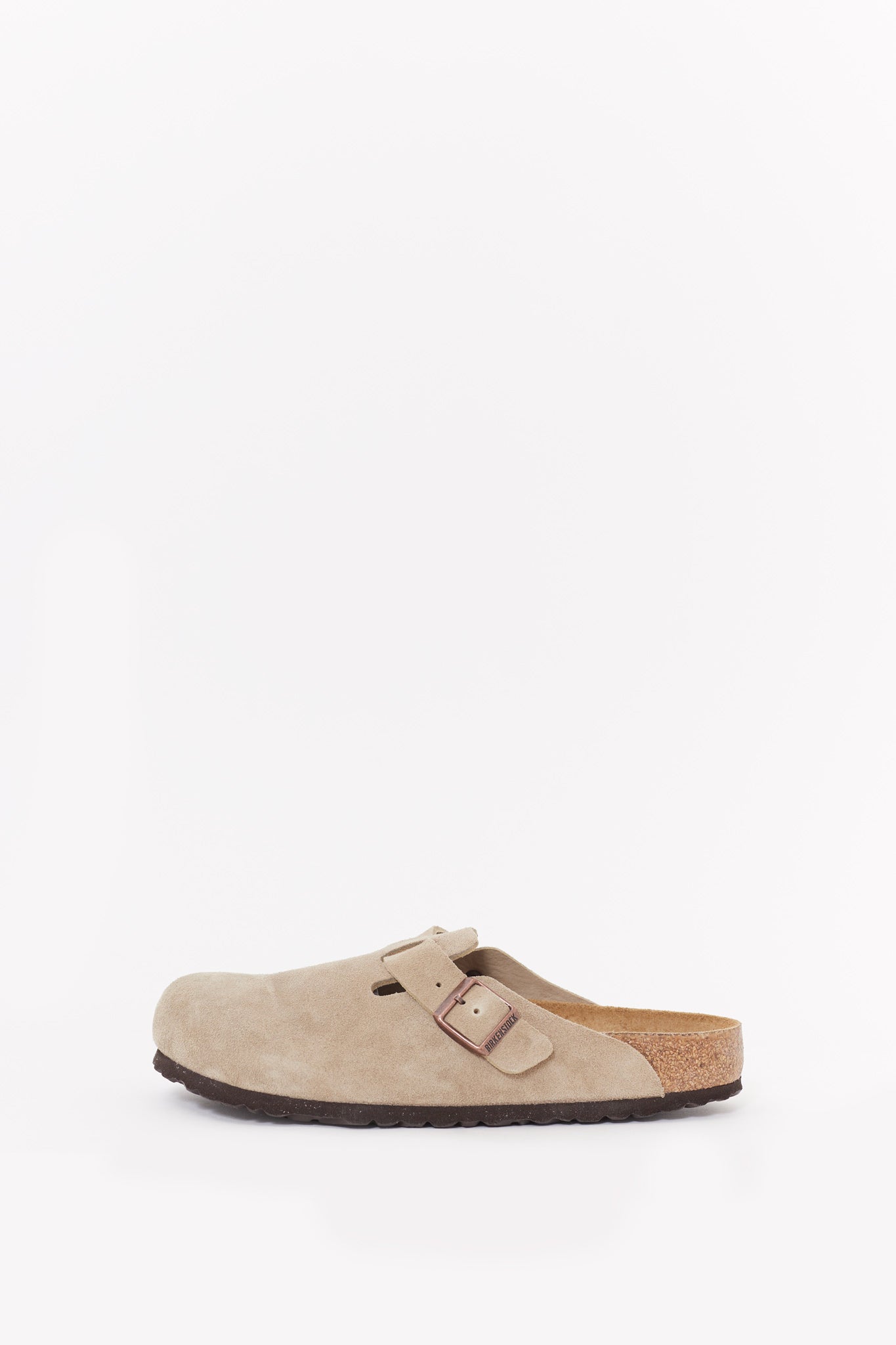 BIRKENSTOCK TAUPE BOSTON NARROW SUEDE LEATHER CLOGS