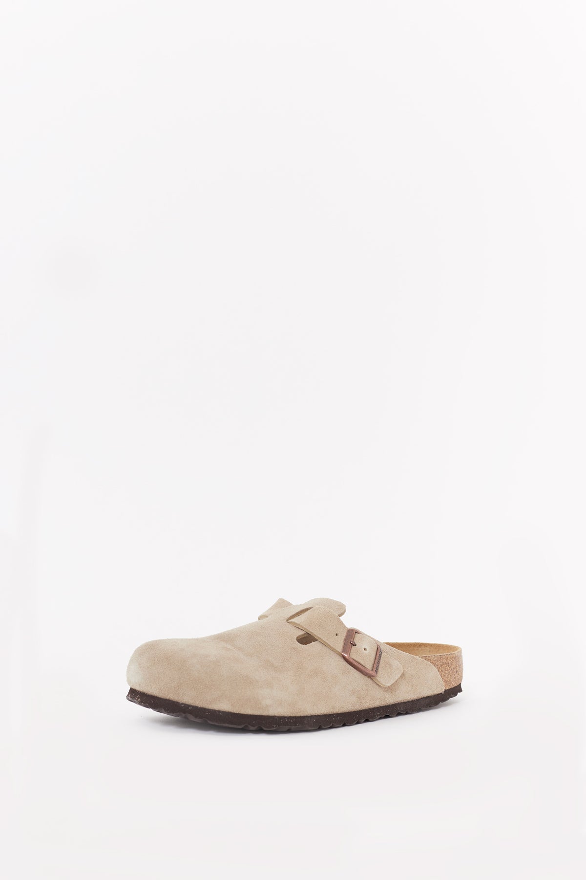 BIRKENSTOCK TAUPE BOSTON NARROW SUEDE LEATHER CLOGS