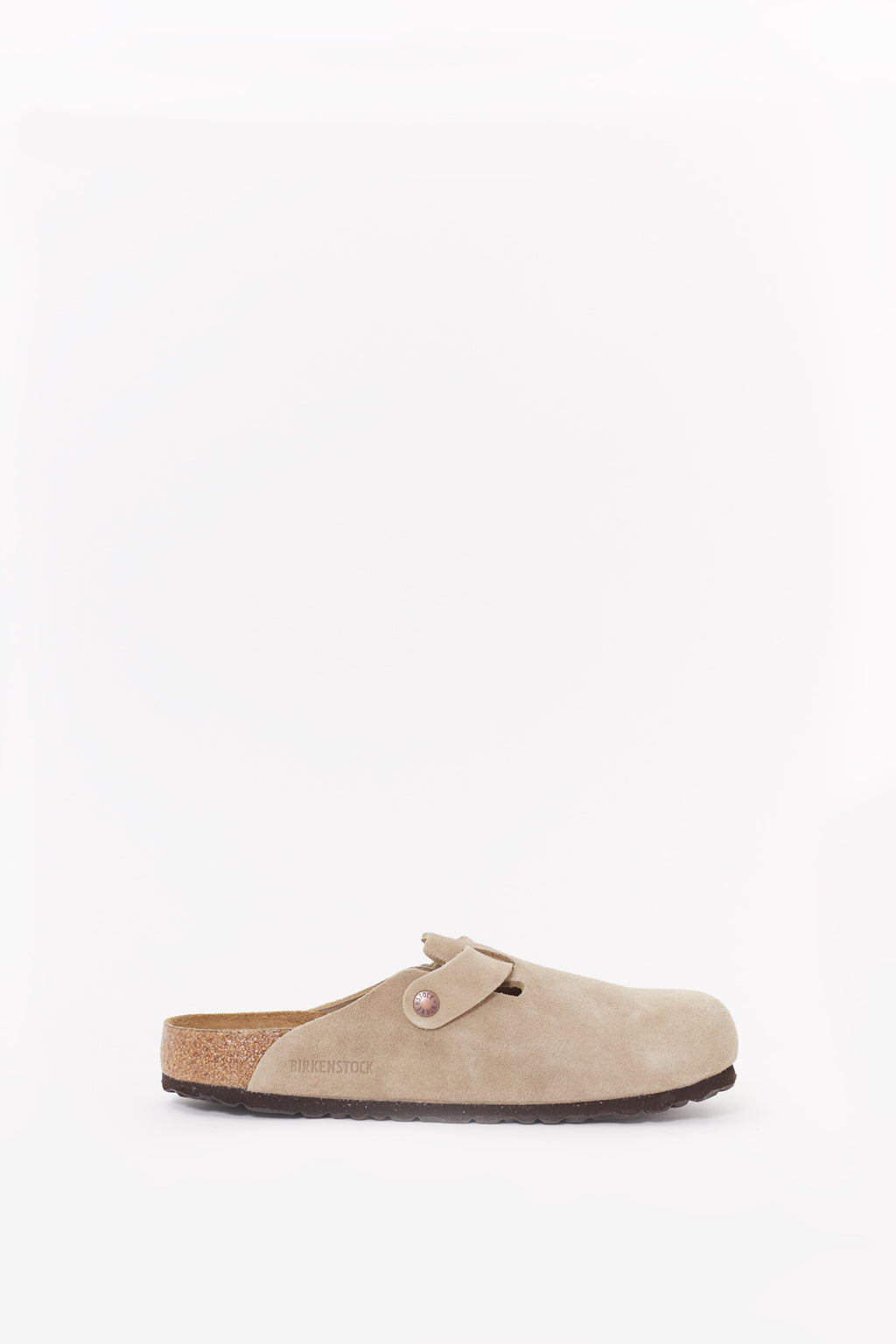 BIRKENSTOCK TAUPE BOSTON NARROW SUEDE LEATHER CLOGS
