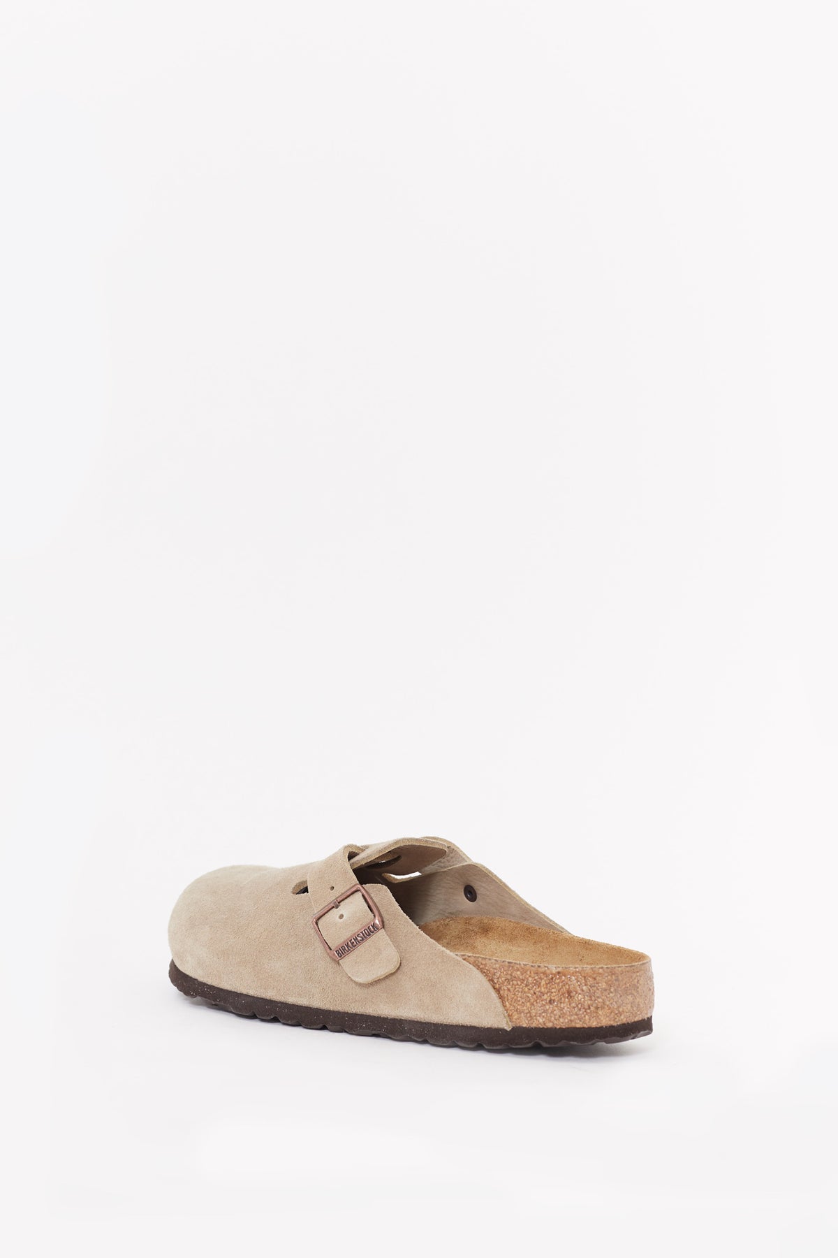 BIRKENSTOCK TAUPE BOSTON NARROW SUEDE LEATHER CLOGS
