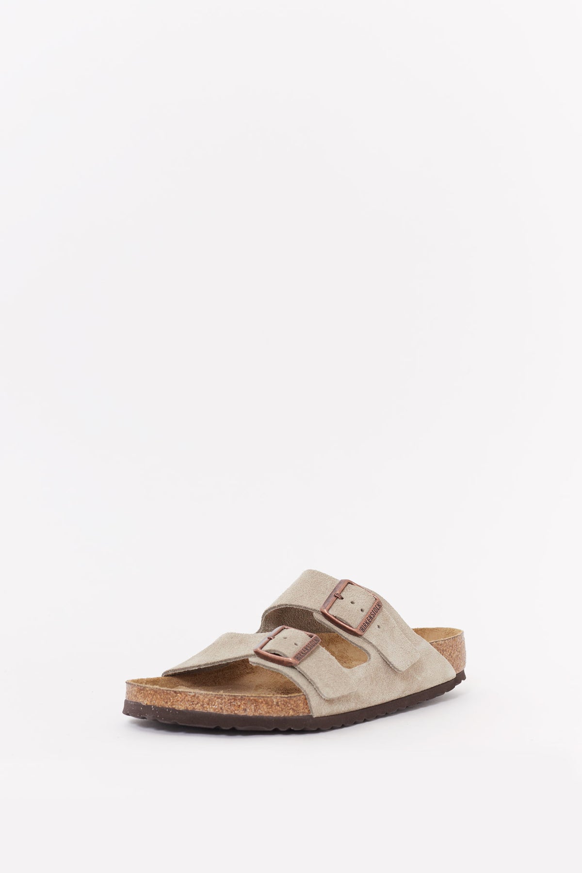 BIRKENSTOCK TAUPE ARIZONA NARROW SOFT FOOTBED SUEDE LEATHER SANDALS