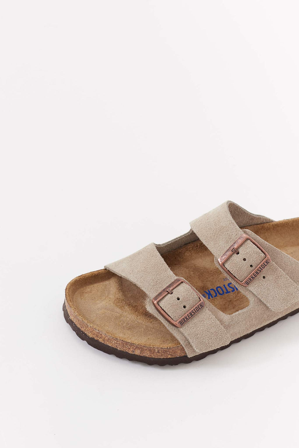 BIRKENSTOCK TAUPE ARIZONA NARROW SOFT FOOTBED SUEDE LEATHER SANDALS