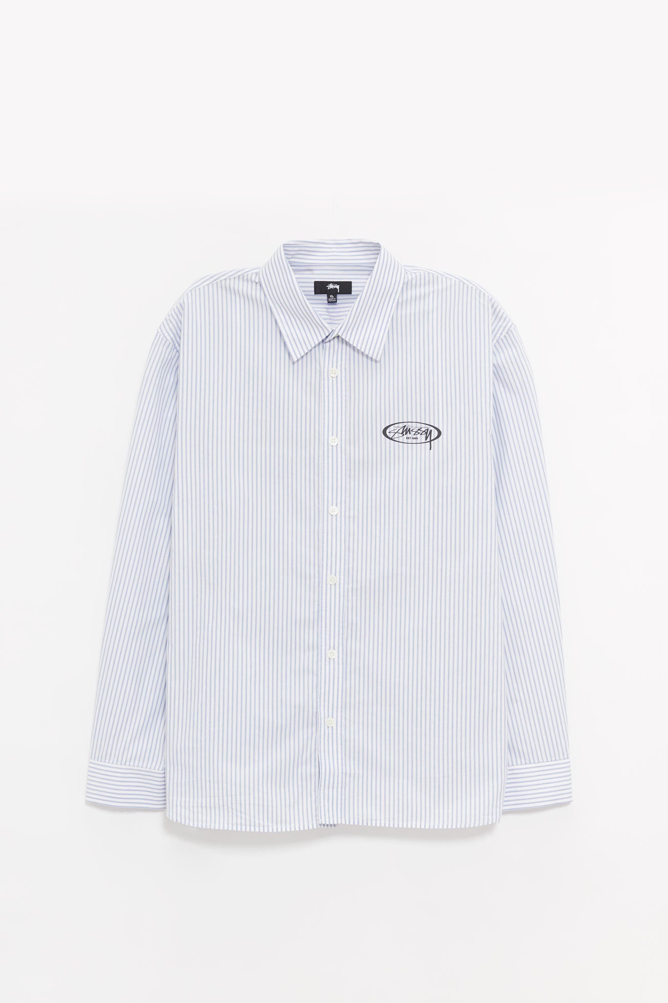 STUSSY BLUE STRIPE STANDARD LS LOGO SHIRT