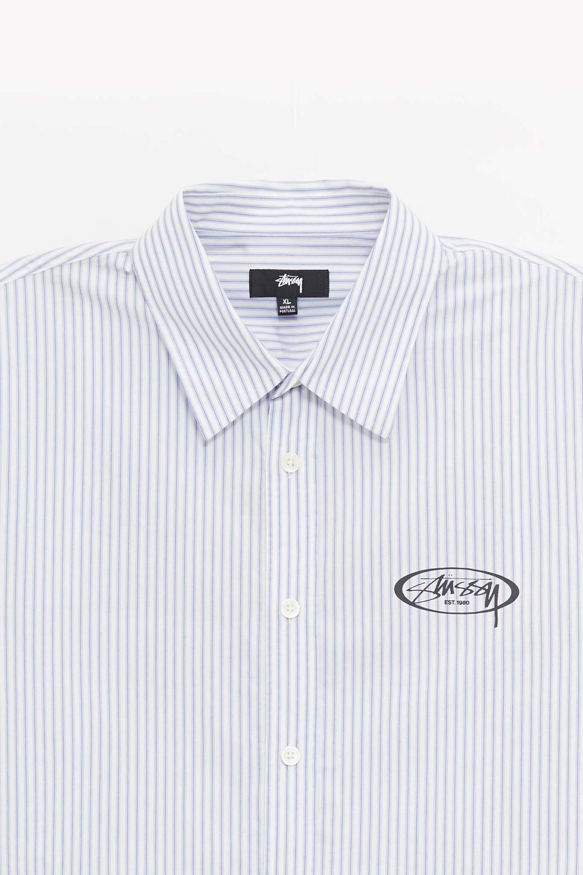 STUSSY BLUE STRIPE STANDARD LS LOGO SHIRT