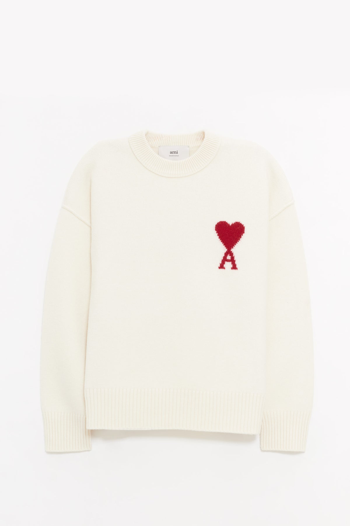 AMI ECRU ROUGE CREWNECK SWEATER