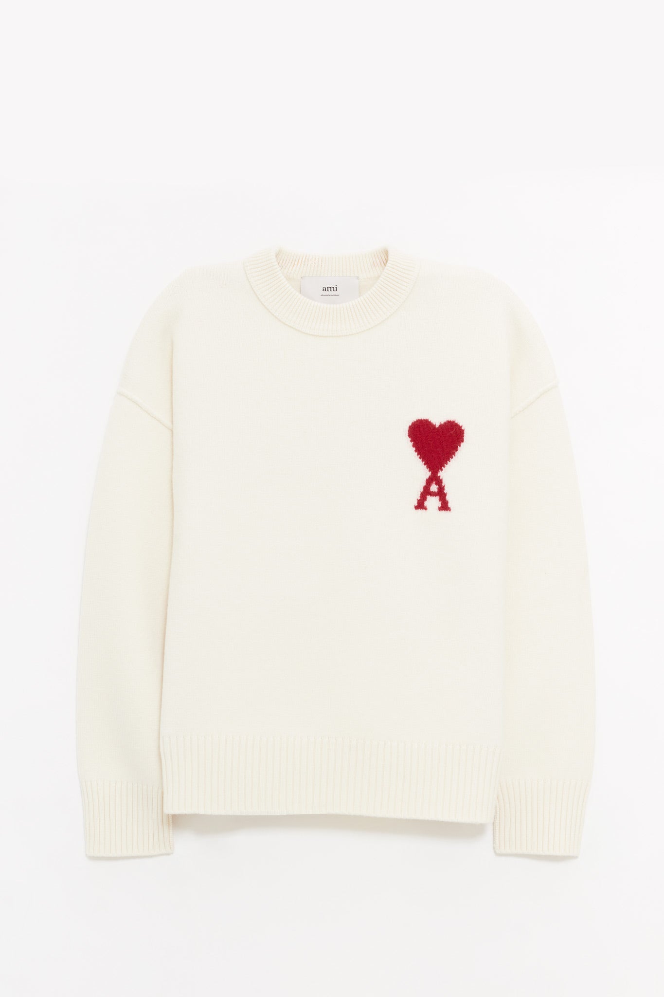 AMI ECRU ROUGE CREWNECK SWEATER