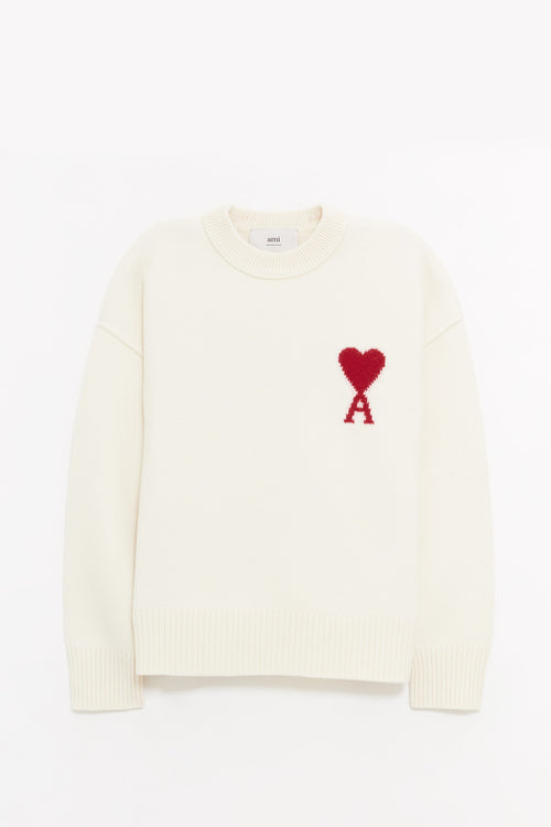 AMI ECRU ROUGE CREWNECK SWEATER