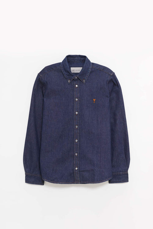 AMI INDIGO CONTRASTED AMI DE COEUR SHIRT